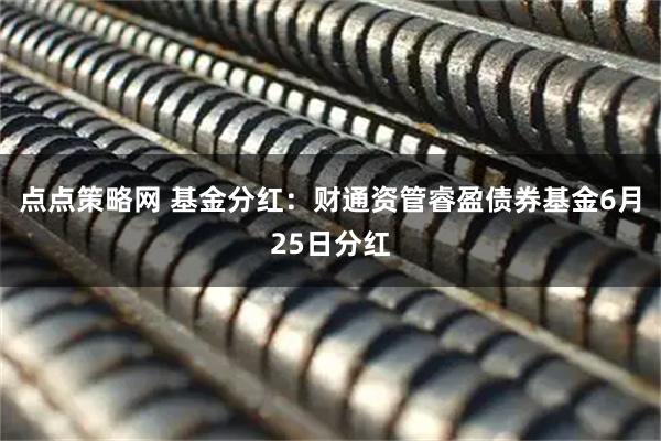 点点策略网 基金分红：财通资管睿盈债券基金6月25日分红